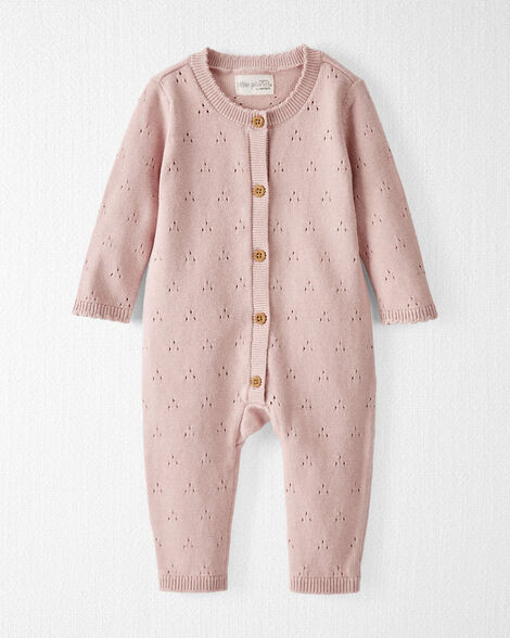 Baby Girl Organic Cotton Sweater Knit Pointelle Jumpsuit - Pink | Carter's Inc
