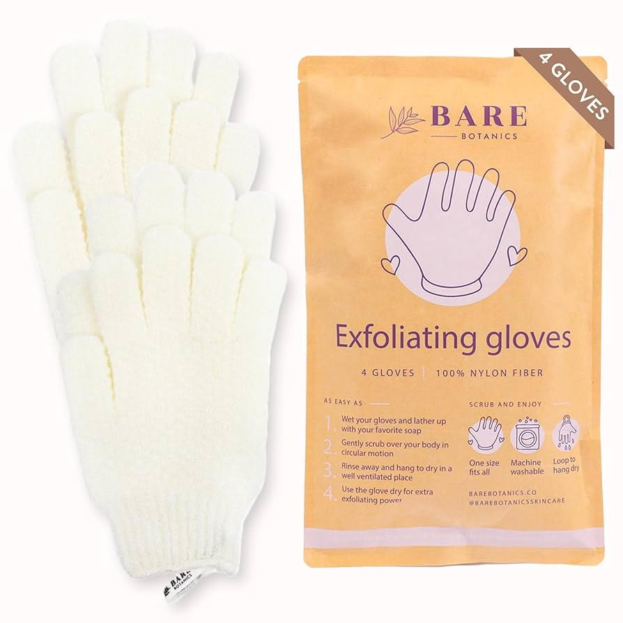 Bare Botanics 4 Pack Exfoliating Gloves for Shower (White) - 100% Nylon Fibers - Exfoliating Bath... | Amazon (US)