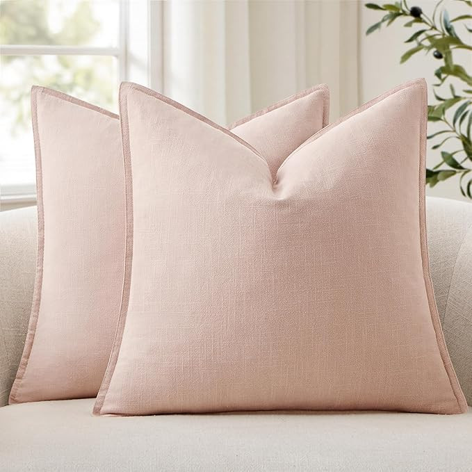 ANRODUO Pack of 2 Decorative Linen Pillow Covers Light Pink Euro Sham Neutral Farmhouse Boho Soil... | Amazon (US)