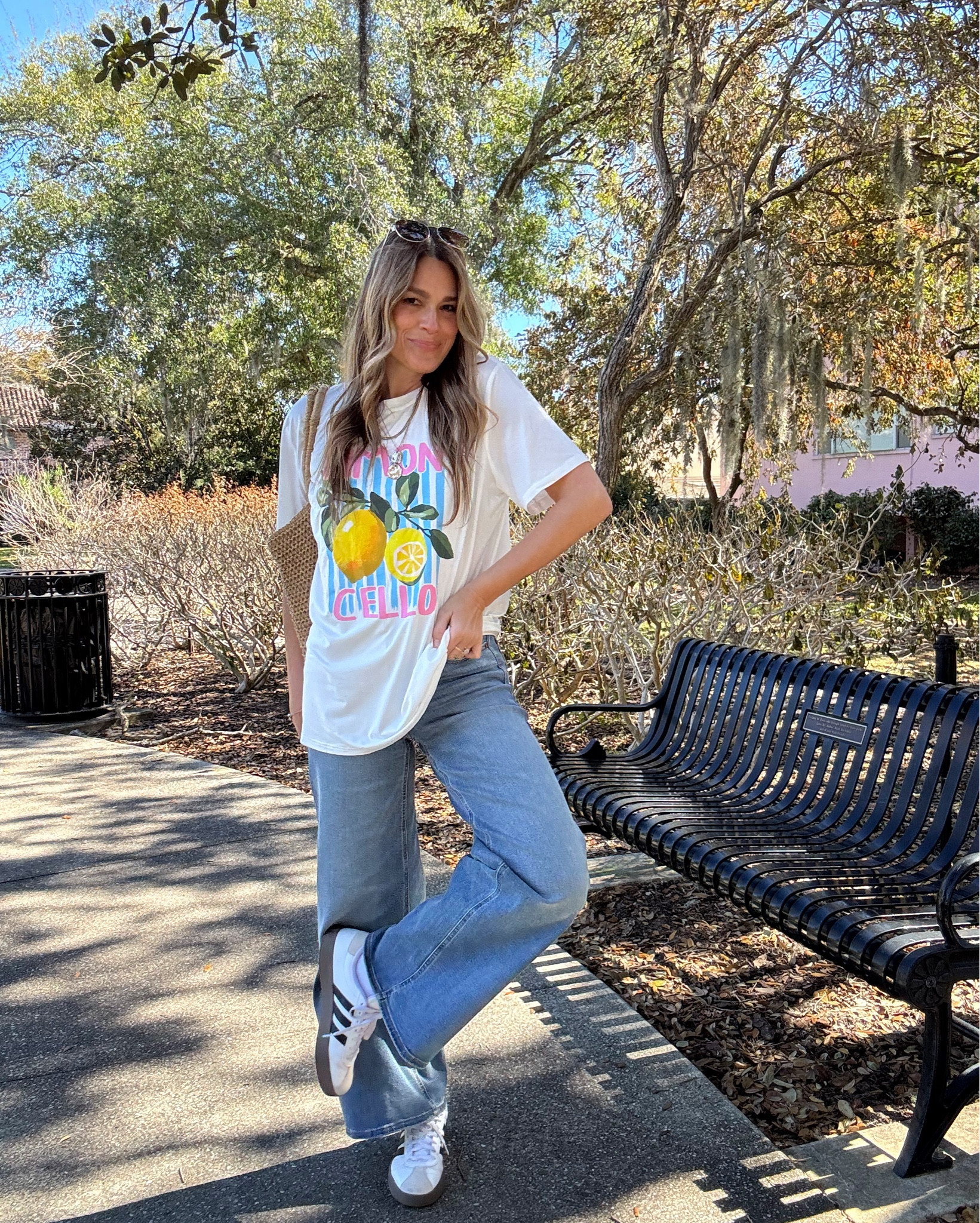 Love a casual graphic tee! These baggy wide leg jeans are so comfy too!

#LTKdayinmylife #LTKOver40 #LTKootd