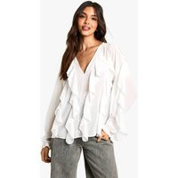 boohoo Women's Ruffle Blouse in White | Size: 8 | Boohoo.com (UK & IE)