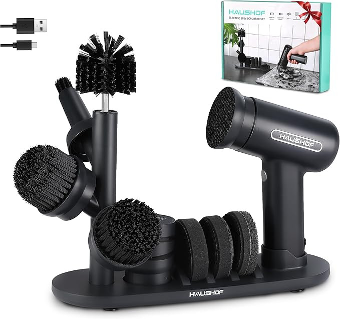 HAUSHOF Electric Spin Scrubber, Cordless Cleaning Brush with 8 Replaceable Heads and 3 Speeds for... | Amazon (US)