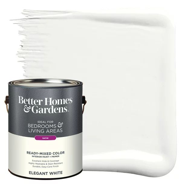 Better Homes & Gardens Interior Paint and Primer, Elegant White / White, 1 Gallon, Satin | Walmart (US)