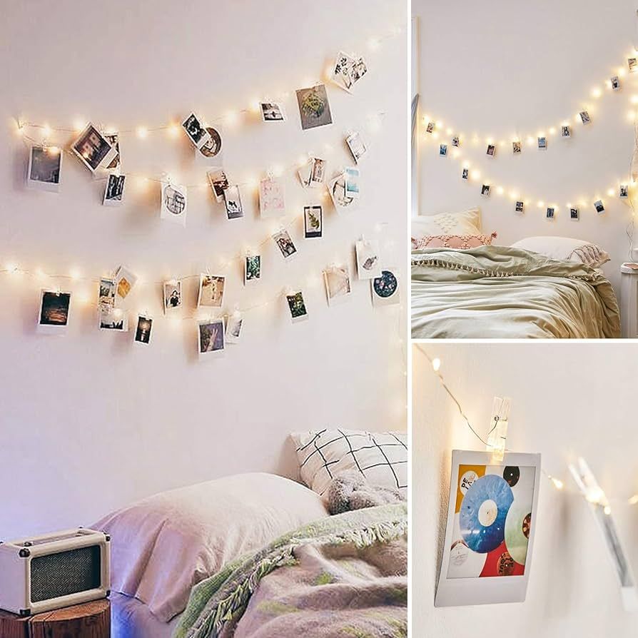 50LED 20 Photo Clips String Fairy Lights Battery Powered Decoration for Living Bedroom Indoor Chr... | Amazon (US)