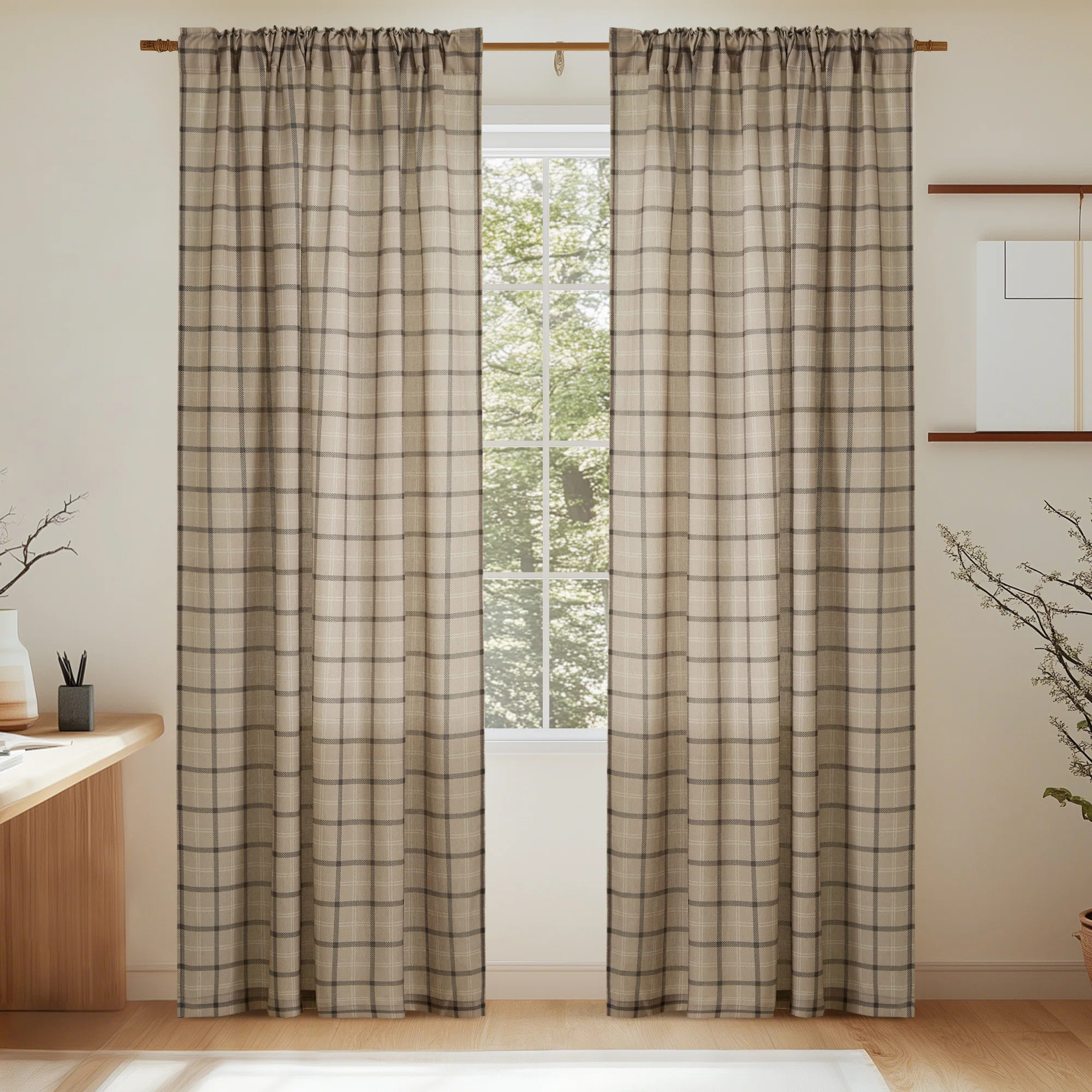 NICETOWN Rustic Grid Pattern Linen Light Filtering Plaid Curtains for Living Room Dining Room, Fa... | Wayfair North America