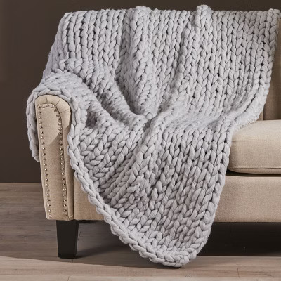 KWPZQEB Chunky Knit Blanket Throw, 50"x60", Handmade Thick Cable Knit Crochet Blanket, Large Rope Knot Throw Blanket for Couch Home Decor, Light Gray | Target