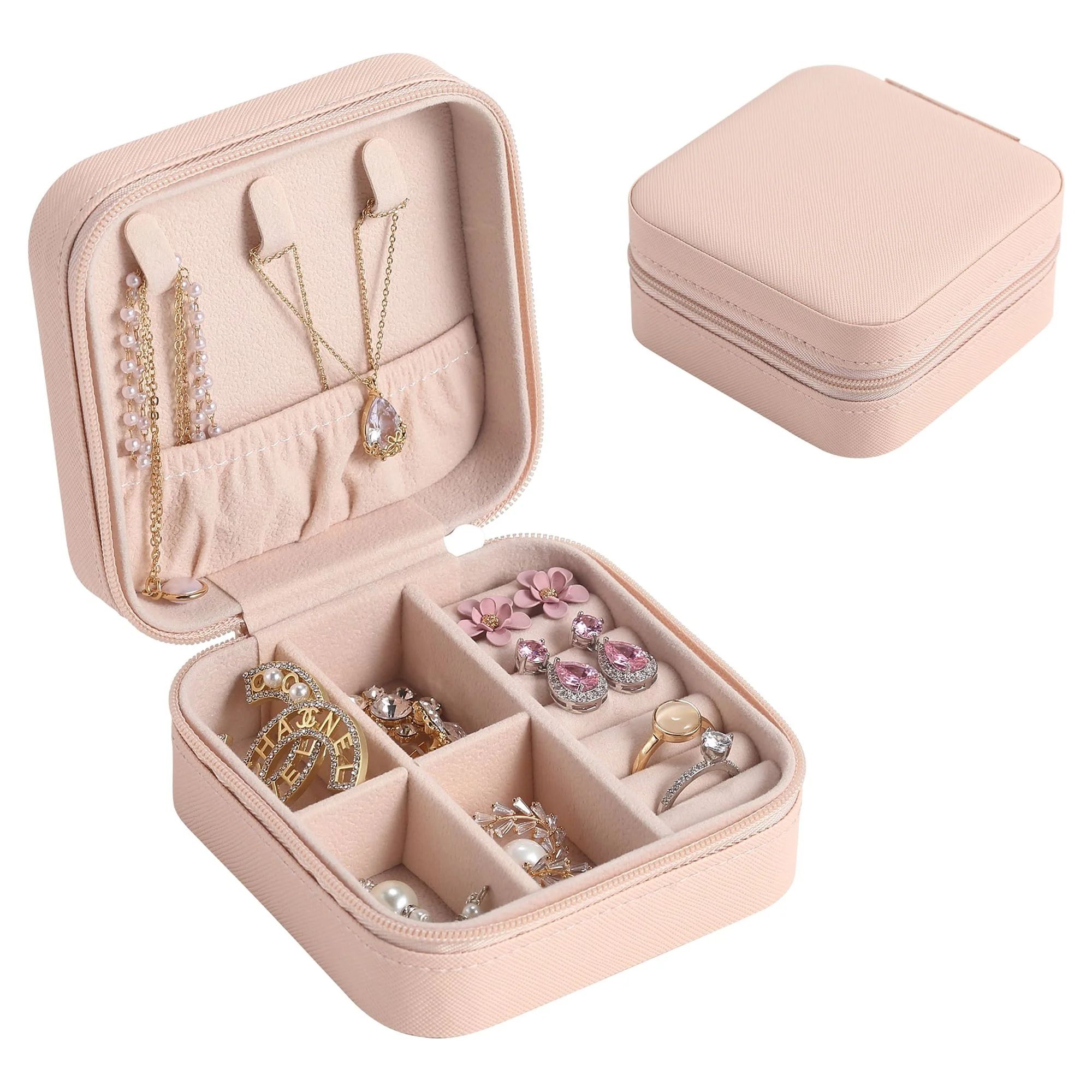 Casegrace Mini Travel Jewelry Box for Women Girl Leather Gift Display Jewellery Case Earrings Rin... | Walmart (US)