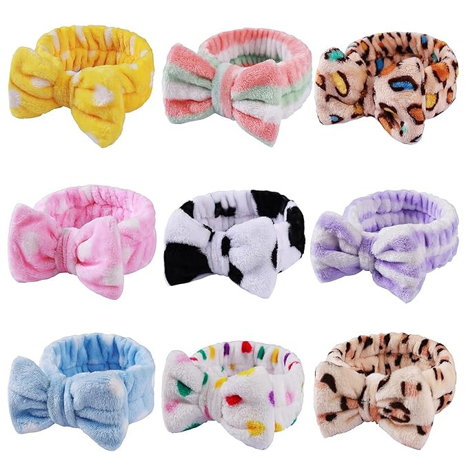 9 Pcs Headbands Bow Shower Elastic Hair Band Coral Fleece Headbands for Washing Face Headwraps fo... | Amazon (US)