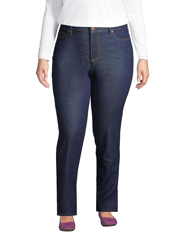 Lands' End Women's Recover Mid Rise Straight Leg Blue Jeans | Amazon (US)