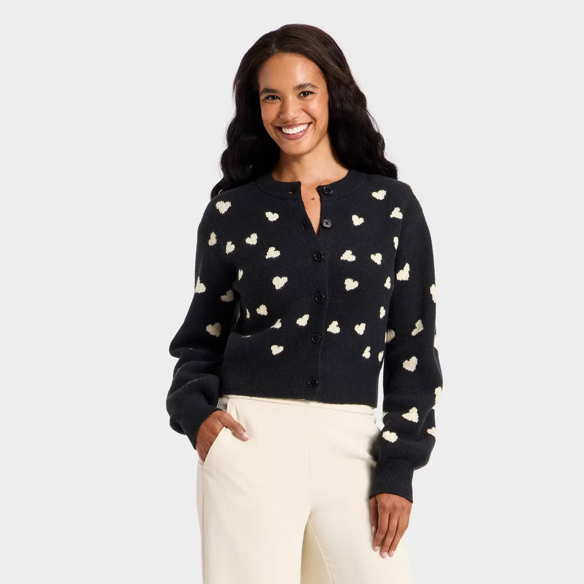 Women's Heart Print cardigan - A New Day™ Black | Target