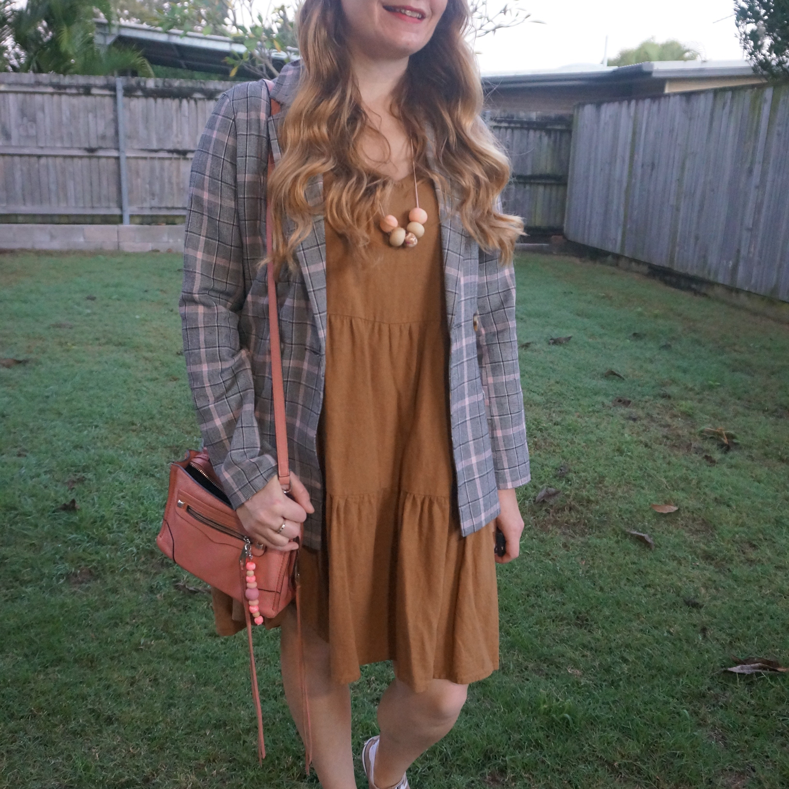 Thrifted tartan blazer with Anko Kmart tiered linen dress and pink Rebecca Minkoff micro Regan bag 💕 

#LTKaustralia #LTKbag #LTKworkwear