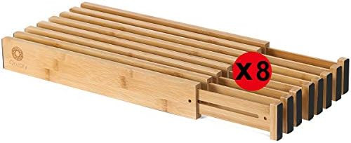 Amazon.com: Qozary 8 Pack Adjustable Bamboo Drawer Dividers, Spring Loaded Drawer Organization Se... | Amazon (US)