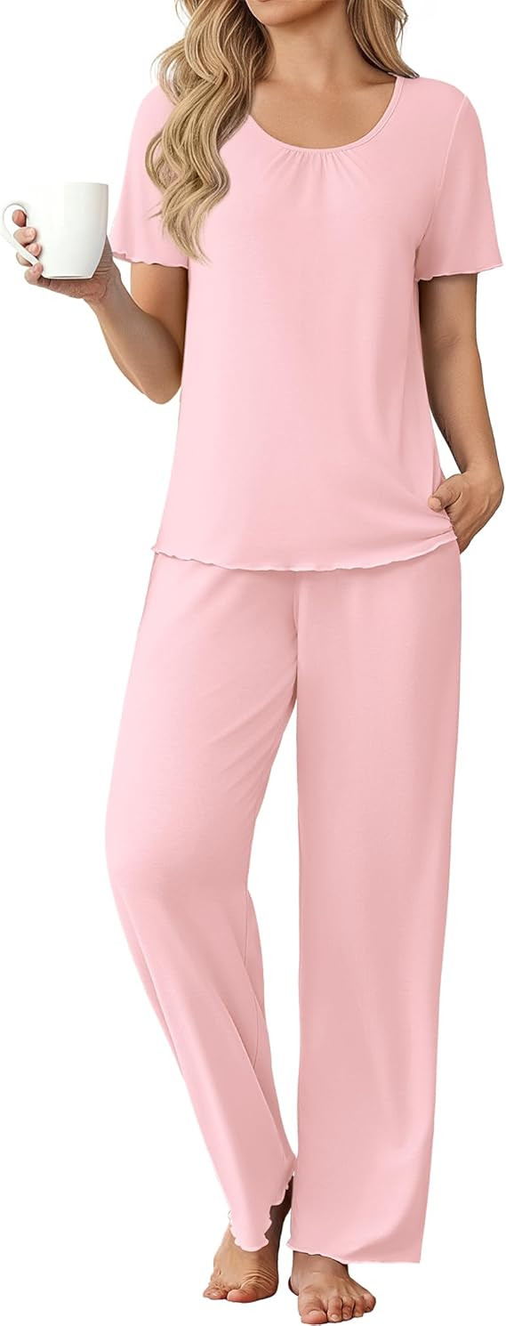 Ekouaer Womens Pajama Sets Viscose from bamboo Lounge Set Soft Pajamas for Women Set Short Sleeve... | Amazon (US)