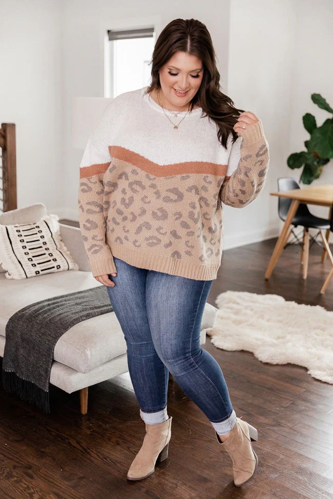 Wait For You Mocha Colorblock Animal Print Sweater | The Pink Lily Boutique