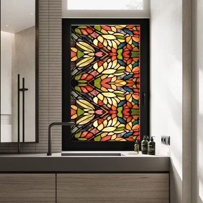 Colorful Retro Flower Stained Glass Window Film - Removable, Static Cling, Bathroom Privacy, Electrostatic, No Glue Needed | Target