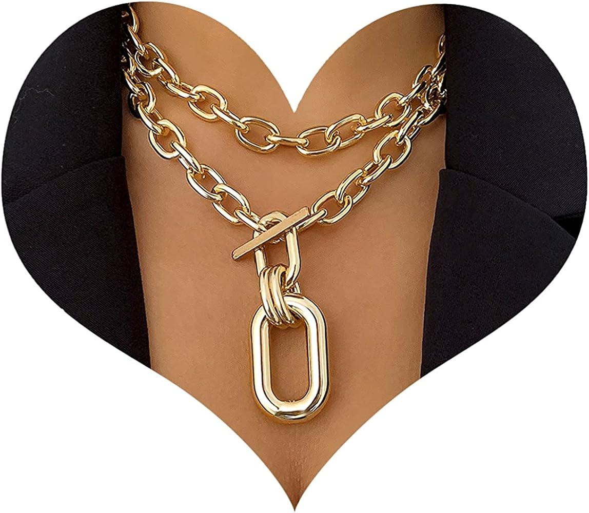 MJartoria Gold Layered Necklaces for Women Trendy Retro Coin Pendant Gold Necklace Dainty Chunky ... | Amazon (US)