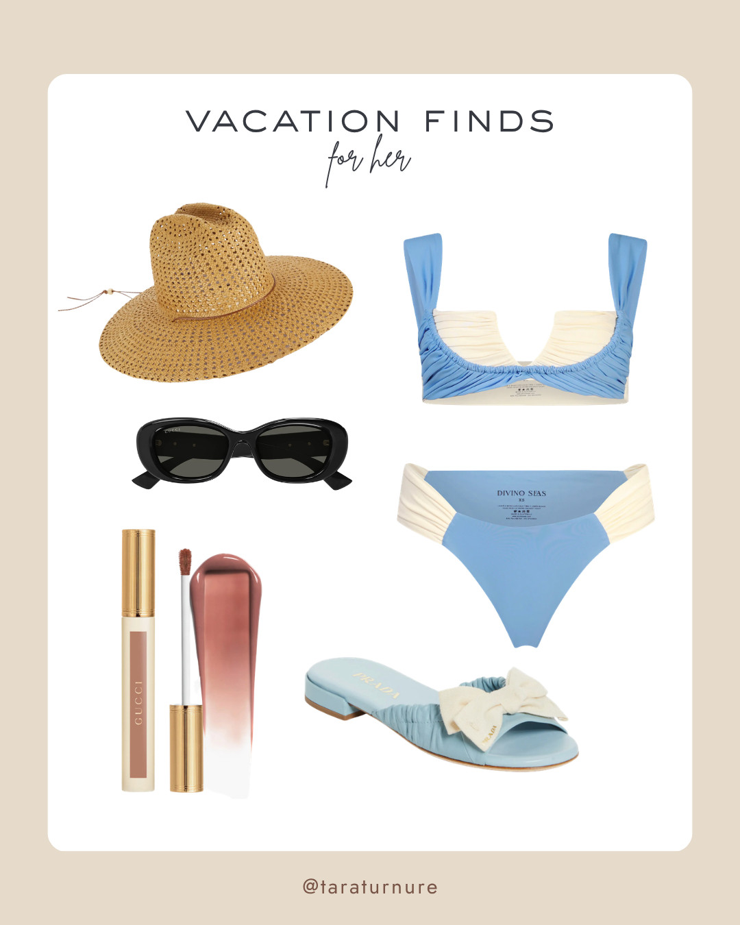 Sun, sand, and the perfect palette. Everything I’m packing for my next escape.

#VacationFinds #ResortWear #SummerAesthetic #GucciBeauty #BeachStyle #VacationOOTD #NeutralStyle #PradaSandal 

 #LTKSwim #LTKBeauty #LTKTravel