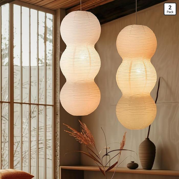 Paper Lantern Hanging Lamp Shades, 27 Inch White,2PCS     Large Foldable Pendant Lamp Shades, 3 T... | Amazon (US)
