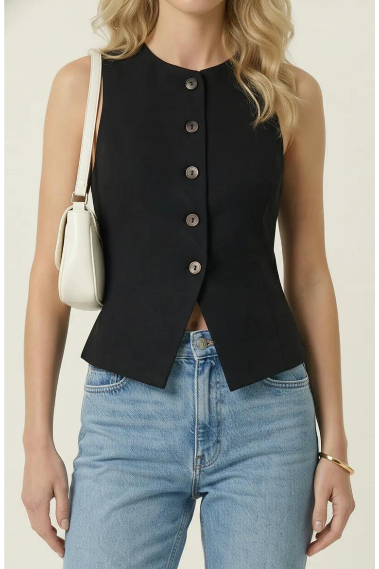 Modenaire Tailored Sleeveless Button-Up Vest in Black at Nordstrom, Size Medium | Nordstrom