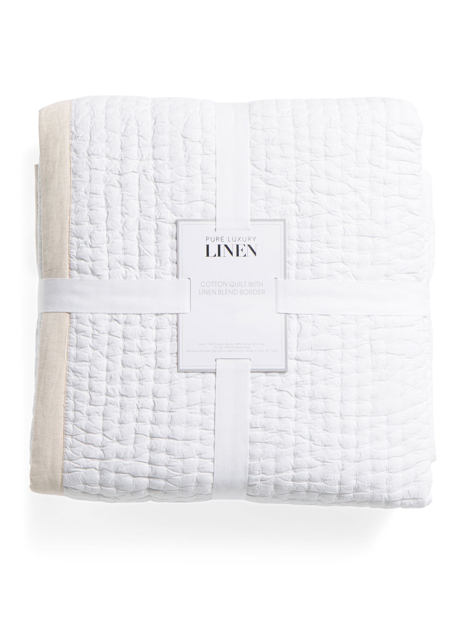 Made In India Hand Channel Quilt With Cotton And Linen Border | TJ Maxx