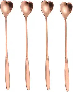 4-Piece Heart-Shaped Rose Gold Stainless Steel 7-Inch Long Handle Coffee & Tea Spoon Set | Amazon (US)