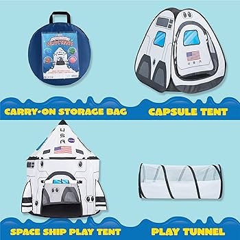 JOYIN White Rocket Ship Pop up Play Tent with Tunnel and Playhouse Kids Indoor Outdoor Spaceship ... | Amazon (US)