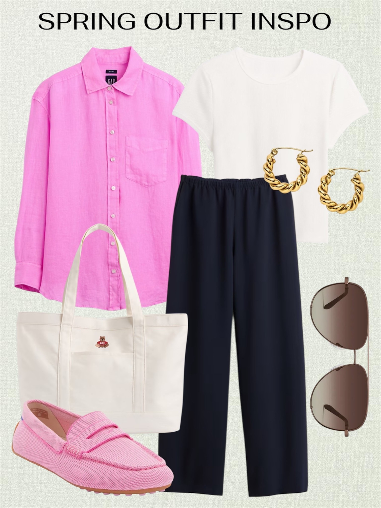 Spring outfit inspiration featuring the wide-leg pants from Gap, a linen oversized shirt also from Gap, and adorable accessories. I adore the loafers; I’ve heard they’re incredibly comfortable. They’re from Nordstrom and come in various colors. The Quai sunglasses are fantastic. I’ve had mine for years and always reach for them. 

#LTKshoecrush #LTKitbag

#LTKsalealert #LTKtravel

#LTKSeasonal