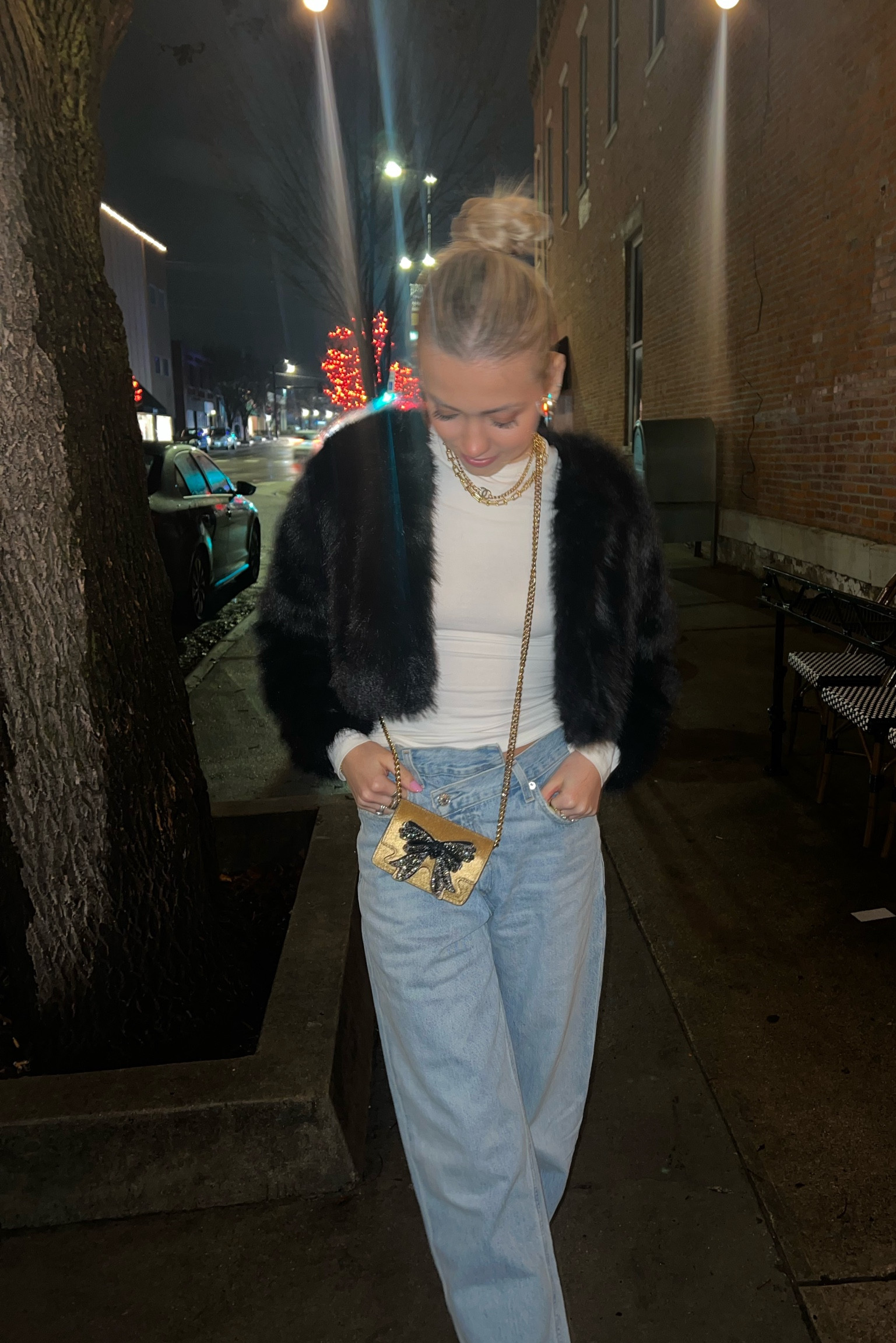 night out!!!!!!🤍🍸
loved this basic yet not  fit for last night! the faux fur and mini bag trends have to be my fav for 24🖤 these cross cross jeans also are perfection!! everything is linked in my LTK🎱 

#LTKstyletip #LTKMostLoved #LTKSeasonal