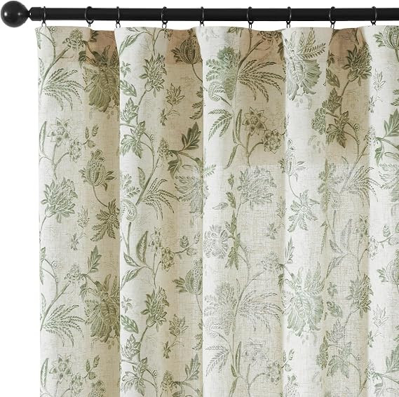 Floral Curtains for Bedroom Green Jacobean Linen 50W x 63L 2 Panels | Amazon (US)
