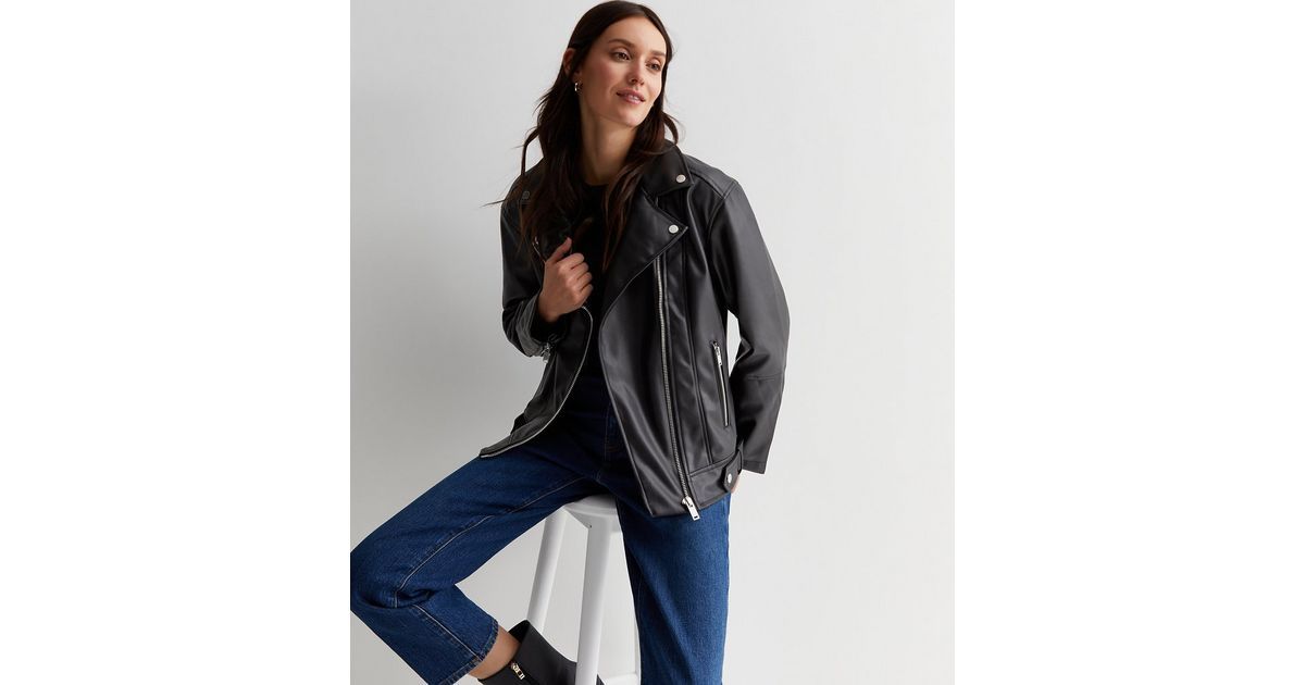 Black Leather-Look Oversized Biker Jacket
						
						Add to Saved Items
						Remove from Saved... | New Look (UK)