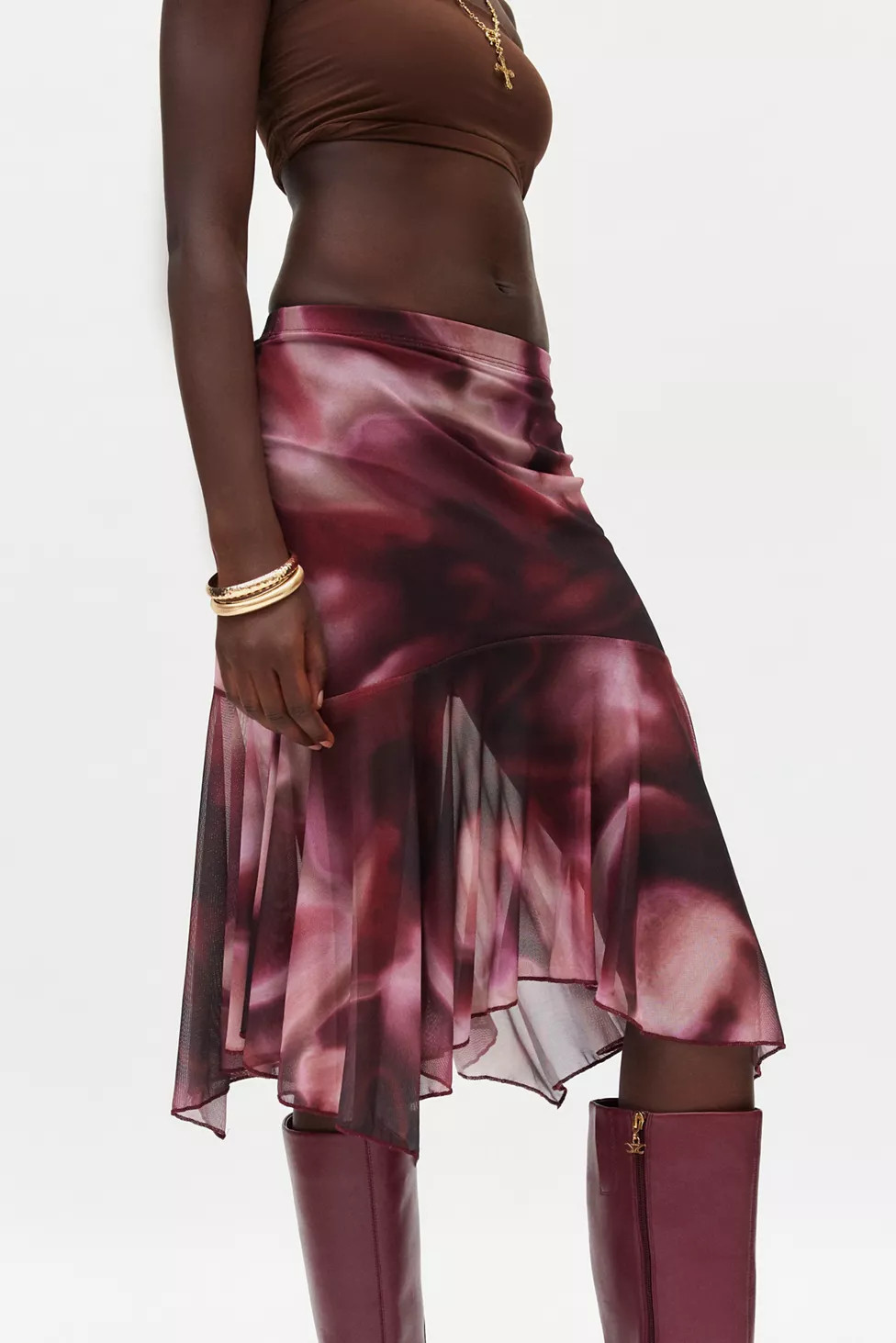 Kimchi Blue Tessa Mesh Asymmetrical Midi Skirt | Urban Outfitters (US and RoW)