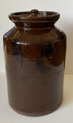 Antique Redware Jar Manganese Original Lid  American 19th Century AAFA  | eBay | eBay US
