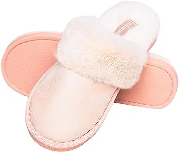 Womens Slippers,Memory Foam Fluffy Warm Non-Slip Comfortable Slip-on House Shoes,Plush Indoor & Outd | Amazon (US)