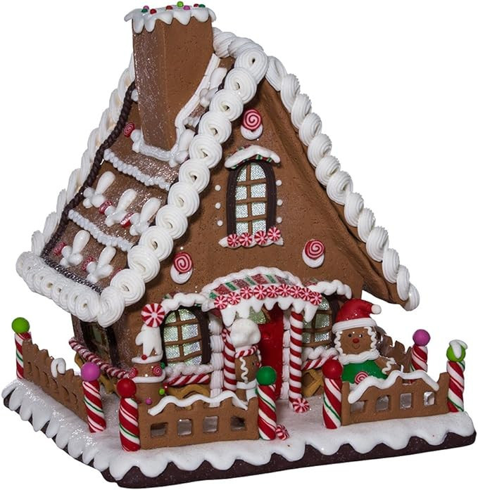 Kurt Adler 10" Battery-Operated Claydough LED Gingerbread House Tablepiece | Amazon (US)