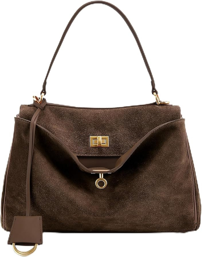 Genuine Leather Purse for Women: Suede Leather Tote Bag - Fashion Ladies Shoulder Handbag for Tra... | Amazon (US)