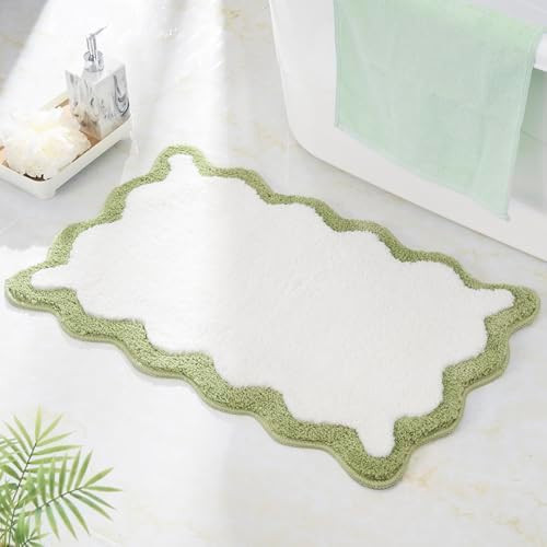 DyeFury Luxury Cute Bathroom Rugs, White Bath Mat W/Green Scalloped Edge, Microfiber Aesthetic Tr... | Amazon (US)