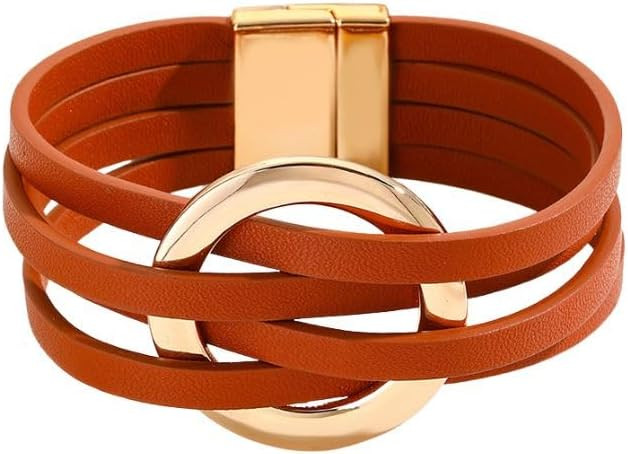 Fuqimanman2020 Circle Charm Leather Wrap Bracelet Boho Handmade Layered Cuff Bracelets for Women Teen Bohemian Multi Strand Bangle Bracelets Holiday Jewelry | Amazon (US)