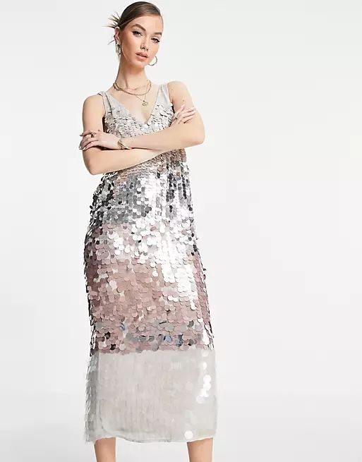 ASOS EDITION column midi dress in ombre paillette sequin | ASOS (Global)