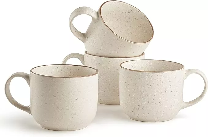 Bosmarlin Large Ceramic Wide Coffee Latte Mug Set of 2, 18 Oz, Big