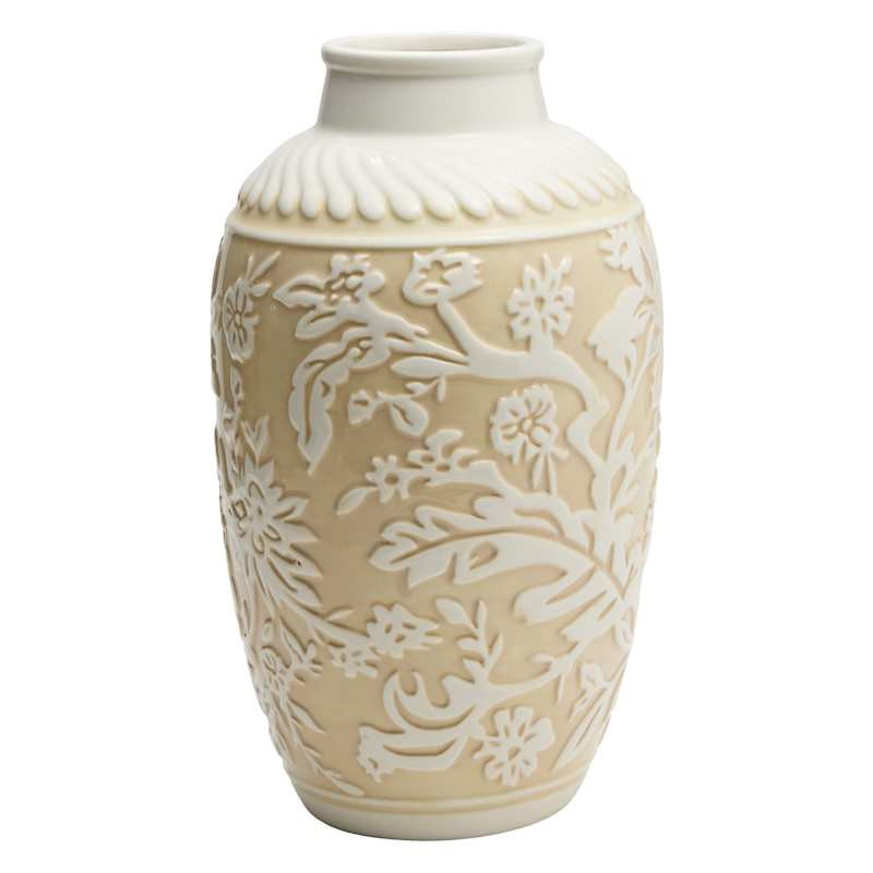 Natural Embossed Flower Ceramic Vase, 11" | At Home