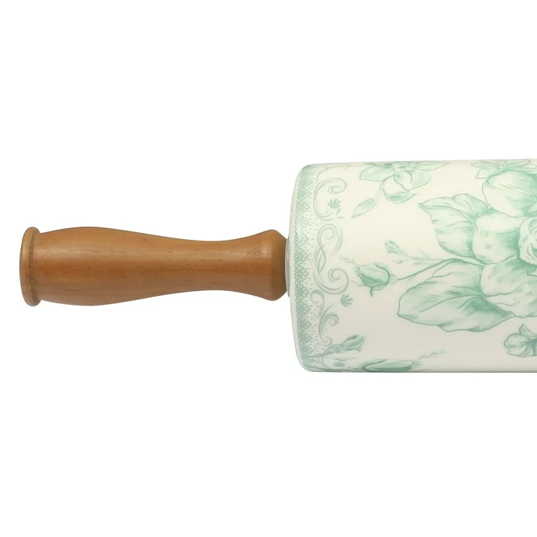 The Pioneer Woman Agatha Ceramic Rolling Pin with Wood Handles, Green - Walmart.com | Walmart (US)