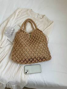 1 Pc Straw Bag, Commuter Bag, Shoulder Bag, Handbag, Portable And Portable Belt-Drawing Closed De... | SHEIN