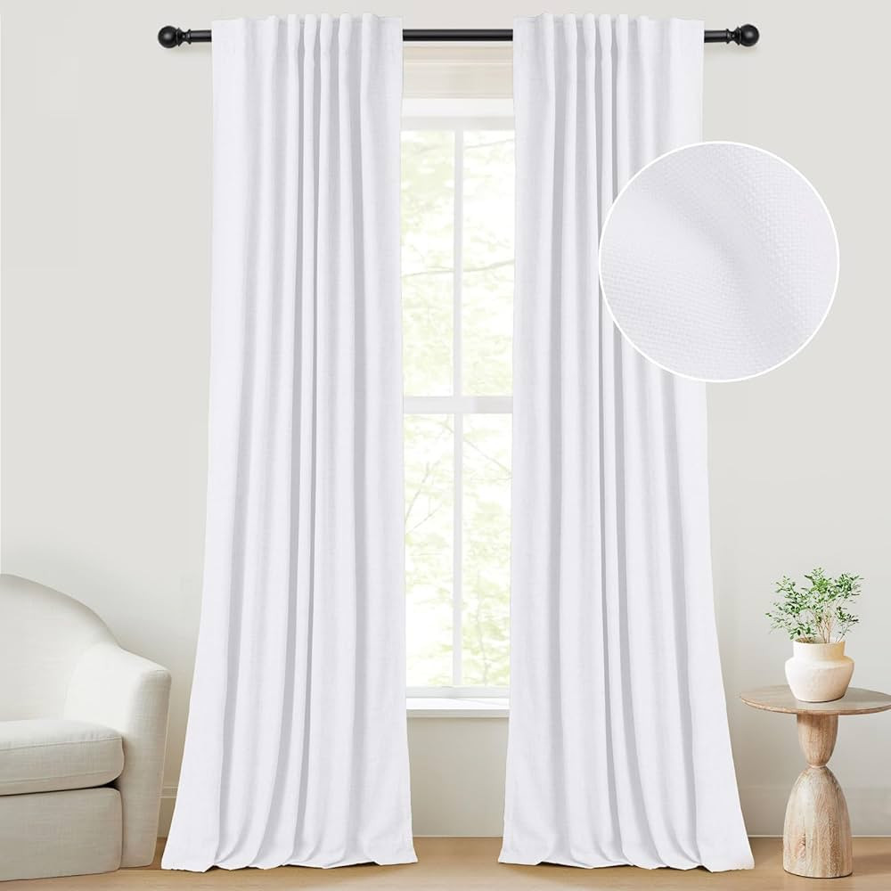 INOVADAY 100% Blackout White Curtains for Bedroom 96 Inches Long, Linen Blackout Curtains 96 Inch... | Amazon (US)