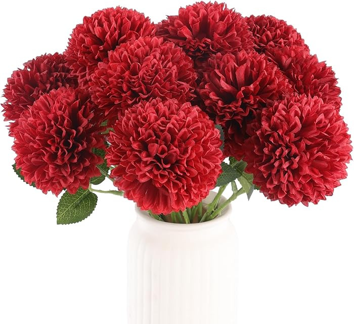 Hananona 12 Pcs Artificial Chrysanthemums Flowers Burgundy Red Flowers, Fake Mums Silk Flowers fo... | Amazon (US)