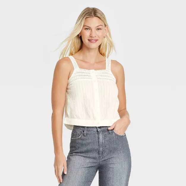 Women's Button-Front Cropped Tank Top - Universal Thread™ | Target