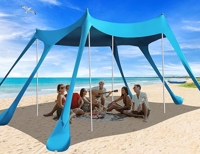 Beach Tent, Camping Sun Shelter UPF50+ with 6 Sandbags, 2 Sand Shovel, 4 Stability Poles, Outdoor... | Amazon (US)