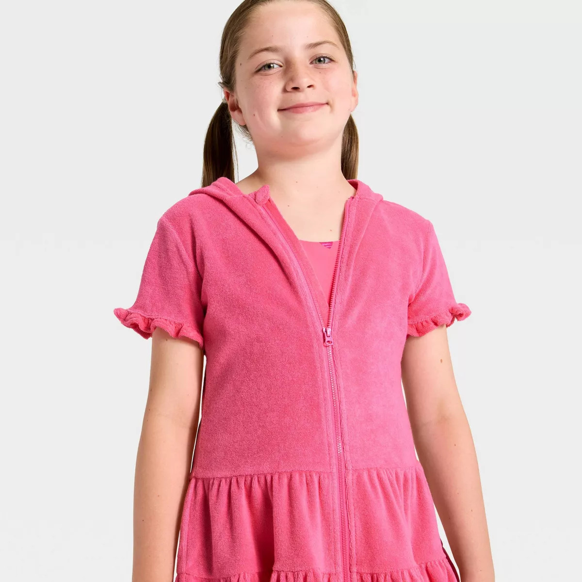 Girls' Ruffle Terry Zip-Up Swimsuit Cover-Up - Cat & Jack\u2122 Pink M | Target