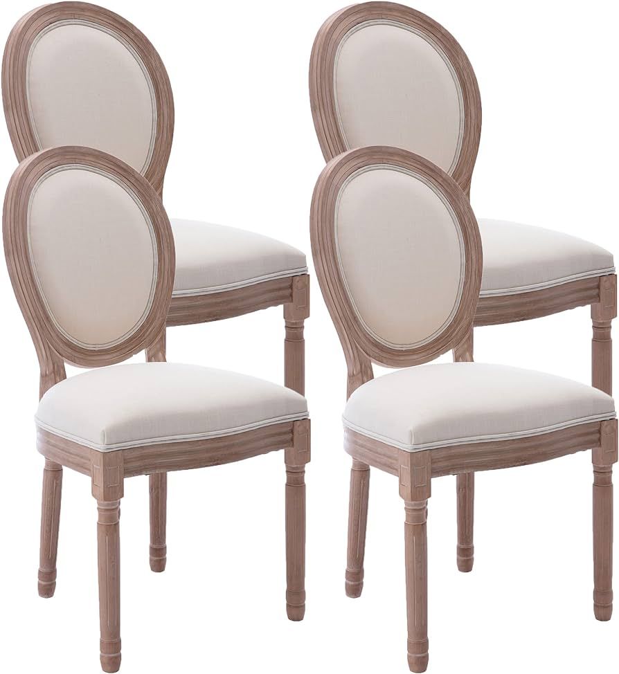 KCC French Dining Chairs Set of 4, Upholstered Vintage Farmhouse Chair with Round Backrest, Mid C... | Amazon (US)