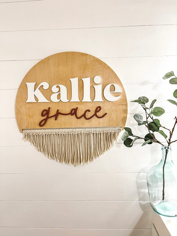 Nursery name sign // round name sign // boho name sign // name round sign // girl name sign // bo... | Etsy (US)