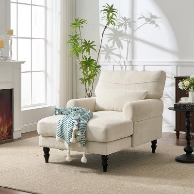 Chaise Lounge Chair Modern Upholstered Recliner with Removable Legs for Living Room or Bedroom White-3irtyhousy | Target